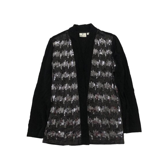 Chico's Cardigan Womens Size 1 Black  Sequin Embellished Open Front Slinky Knit - Picture 1 of 8